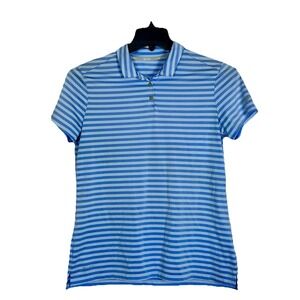 Nike Golf Dri Fit Women's Sz Large Polo Shirt Top Short Sleeve Blue Stripe (H)